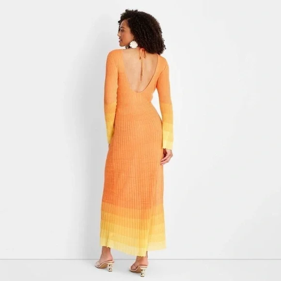 Women's Long Sleeve Open Back Maxi Dress - Future Collective Orange Ombre - Picture 3 of 14
